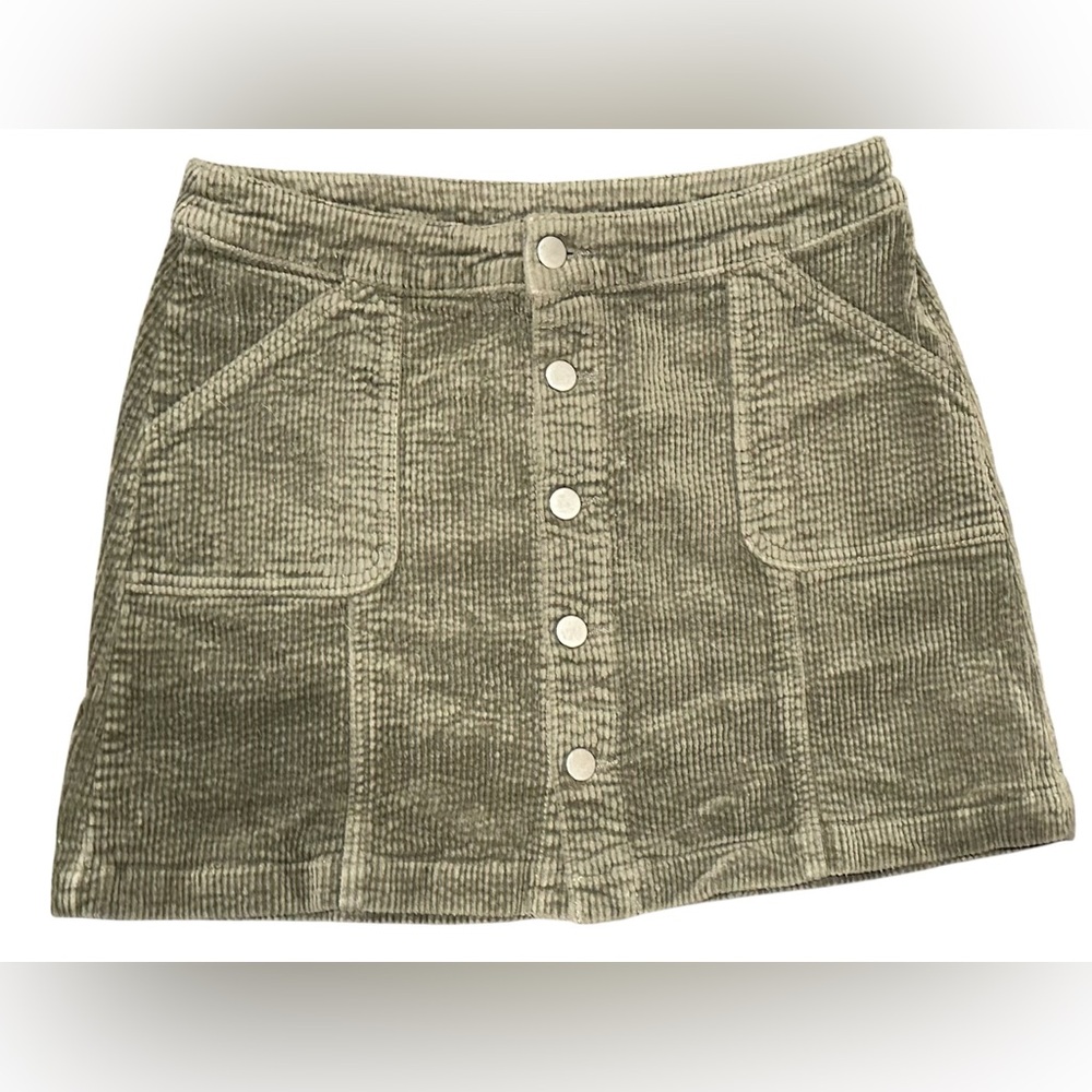 Wild Fable Olive Green Corduroy Button-Front Mini Skirt (6)